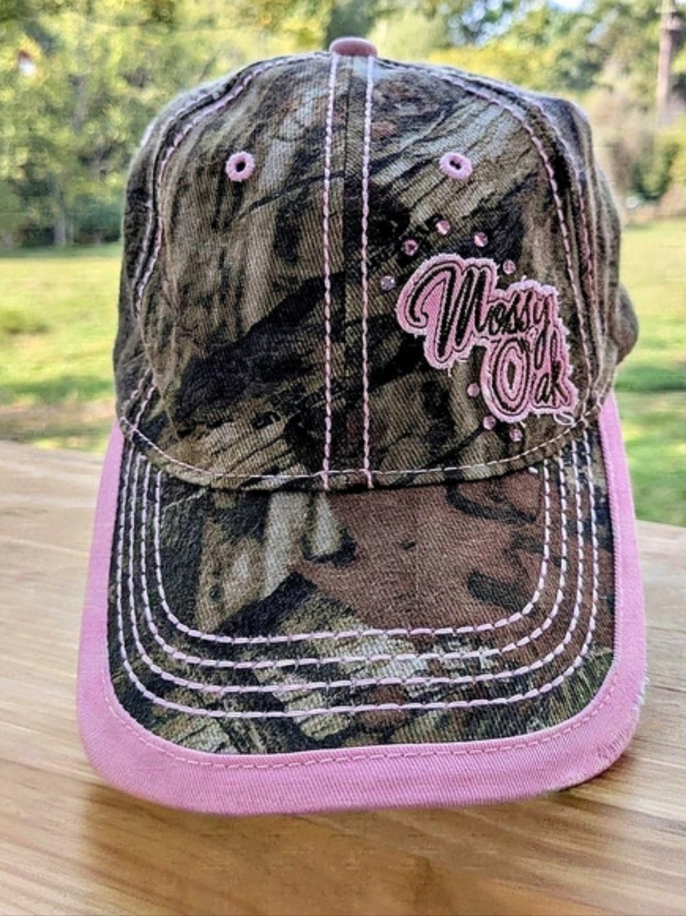 Mossy Oak Camouflage and Pink Womens Baseball Cap Hat with Bling